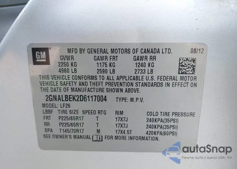 2013 Chevrolet Equinox Ls из США, поврежденный, VIN 2GNALBEK2D6117004